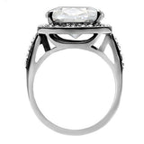 TK010 - High polished (no plating) Stainless Steel Ring with AAA Grade CZ  in Clear - Alamode