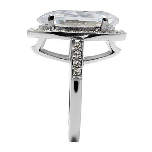 TK010 - High polished (no plating) Stainless Steel Ring with AAA Grade CZ in Clear - Alamode - Flyclothing LLC