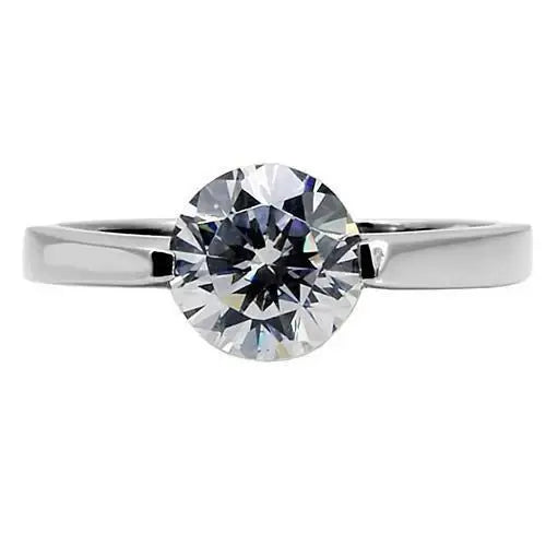 TK012 - High polished (no plating) Stainless Steel Ring with AAA Grade CZ in Clear - Alamode - Flyclothing LLC