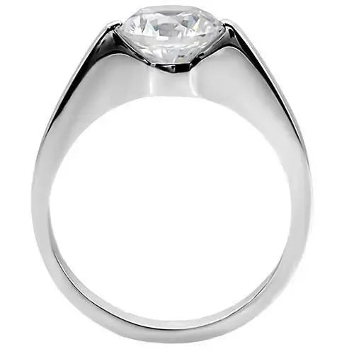 TK012 - High polished (no plating) Stainless Steel Ring with AAA Grade CZ in Clear - Alamode - Flyclothing LLC