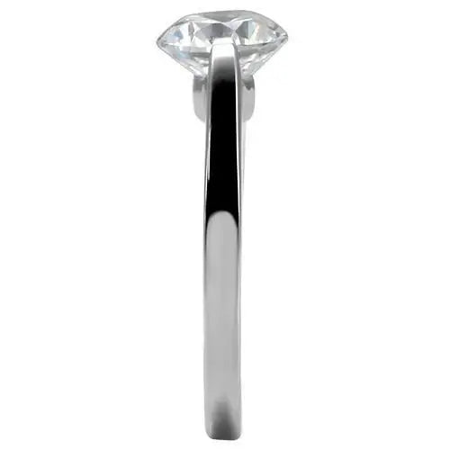 TK012 - High polished (no plating) Stainless Steel Ring with AAA Grade CZ in Clear - Alamode - Flyclothing LLC