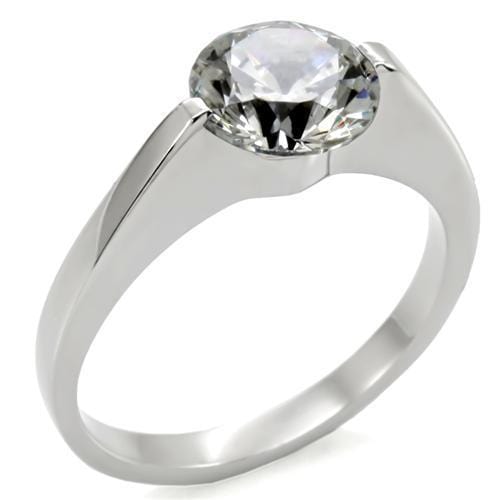 TK012 - High polished (no plating) Stainless Steel Ring with AAA Grade CZ  in Clear - Alamode