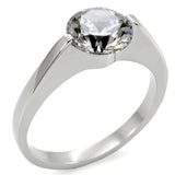 TK012 - High polished (no plating) Stainless Steel Ring with AAA Grade CZ  in Clear - Alamode