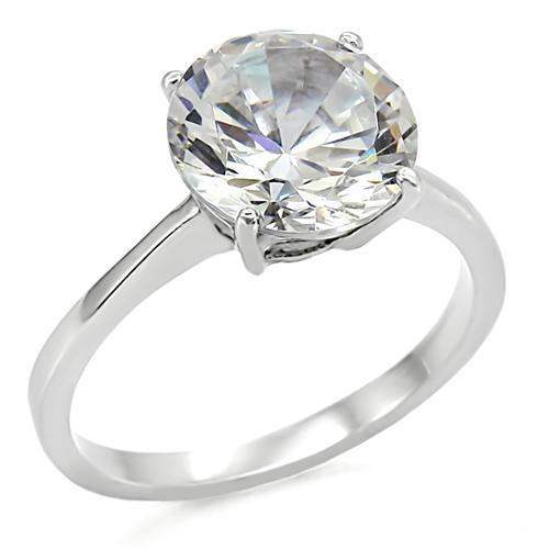TK013 - High polished (no plating) Stainless Steel Ring with AAA Grade CZ in Clear - Alamode - Flyclothing LLC