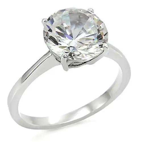 TK013 - High polished (no plating) Stainless Steel Ring with AAA Grade CZ in Clear - Alamode - Flyclothing LLC