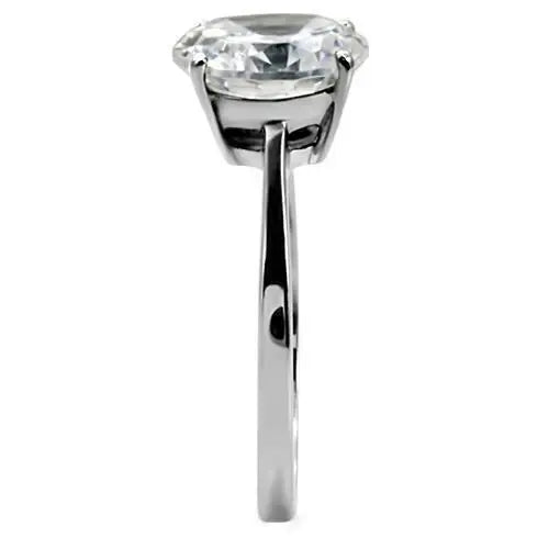 TK013 - High polished (no plating) Stainless Steel Ring with AAA Grade CZ in Clear - Alamode - Flyclothing LLC