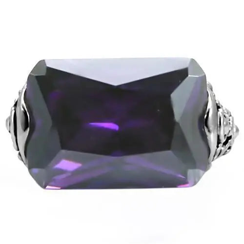 TK015 - High polished (no plating) Stainless Steel Ring with AAA Grade CZ in Amethyst - Alamode - Flyclothing LLC