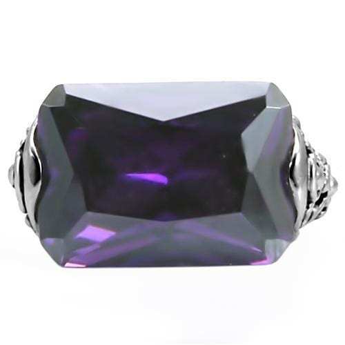 TK015 - High polished (no plating) Stainless Steel Ring with AAA Grade CZ in Amethyst - Alamode - Flyclothing LLC