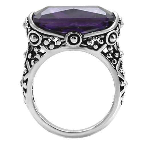 TK015 - High polished (no plating) Stainless Steel Ring with AAA Grade CZ in Amethyst - Alamode - Flyclothing LLC