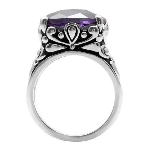 TK016 - High polished (no plating) Stainless Steel Ring with AAA Grade CZ in Amethyst - Alamode - Flyclothing LLC
