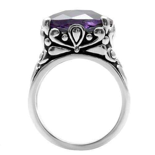 TK016 - High polished (no plating) Stainless Steel Ring with AAA Grade CZ in Amethyst - Alamode - Flyclothing LLC