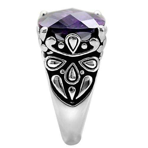 TK016 - High polished (no plating) Stainless Steel Ring with AAA Grade CZ in Amethyst - Alamode - Flyclothing LLC