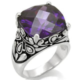 TK016 - High polished (no plating) Stainless Steel Ring with AAA Grade CZ  in Amethyst - Alamode