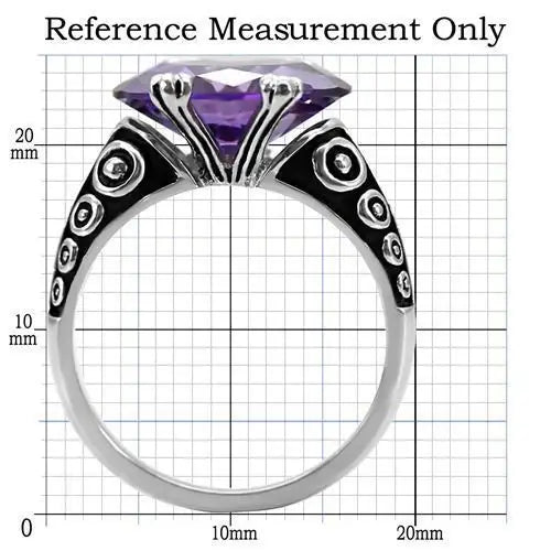 TK017 - High polished (no plating) Stainless Steel Ring with AAA Grade CZ in Amethyst - Alamode - Flyclothing LLC