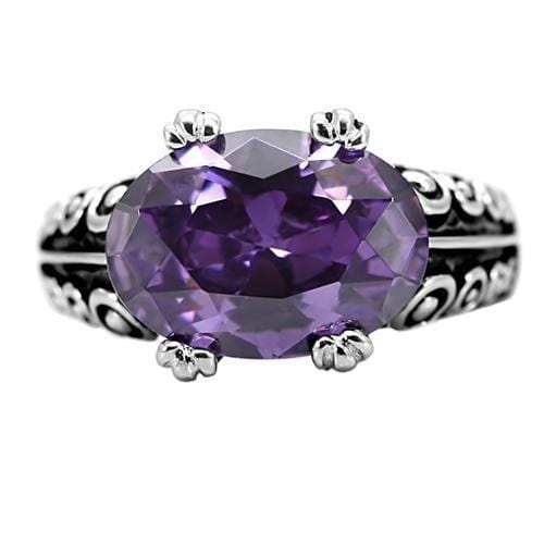 TK017 - High polished (no plating) Stainless Steel Ring with AAA Grade CZ in Amethyst - Alamode - Flyclothing LLC