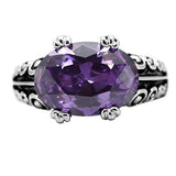 TK017 - High polished (no plating) Stainless Steel Ring with AAA Grade CZ  in Amethyst - Alamode