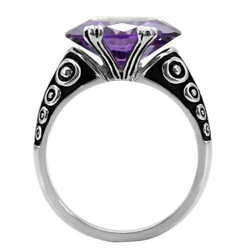 TK017 - High polished (no plating) Stainless Steel Ring with AAA Grade CZ in Amethyst - Alamode - Flyclothing LLC