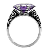 TK017 - High polished (no plating) Stainless Steel Ring with AAA Grade CZ  in Amethyst - Alamode