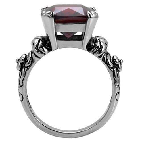 TK018 - High polished (no plating) Stainless Steel Ring with AAA Grade CZ in Garnet - Alamode - Flyclothing LLC
