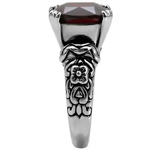 TK018 - High polished (no plating) Stainless Steel Ring with AAA Grade CZ in Garnet - Alamode - Flyclothing LLC