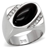 TK02214 - High polished (no plating) Stainless Steel Ring with Semi-Precious Agate in Jet - Alamode - Flyclothing LLC