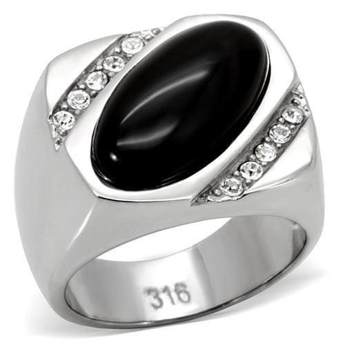 TK02214 - High polished (no plating) Stainless Steel Ring with Semi-Precious Agate in Jet - Alamode