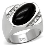 TK02214 - High polished (no plating) Stainless Steel Ring with Semi-Precious Agate in Jet - Alamode
