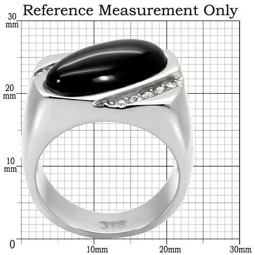 TK02214 - High polished (no plating) Stainless Steel Ring with Semi-Precious Agate in Jet - Alamode - Flyclothing LLC