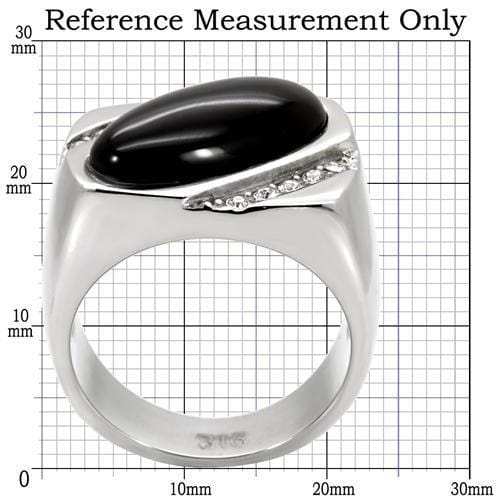 TK02214 - High polished (no plating) Stainless Steel Ring with Semi-Precious Agate in Jet - Alamode - Flyclothing LLC
