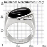 TK02214 - High polished (no plating) Stainless Steel Ring with Semi-Precious Agate in Jet - Alamode