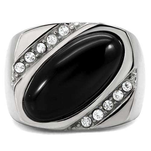 TK02214 - High polished (no plating) Stainless Steel Ring with Semi-Precious Agate in Jet - Alamode - Flyclothing LLC