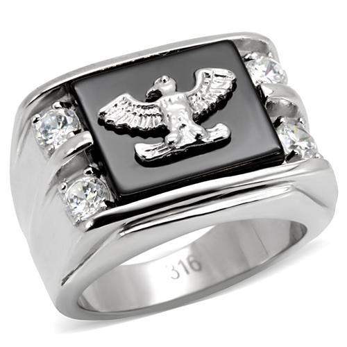 TK02221 - High polished (no plating) Stainless Steel Ring with Semi-Precious Agate in Jet - Alamode - Flyclothing LLC