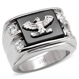 TK02221 - High polished (no plating) Stainless Steel Ring with Semi-Precious Agate in Jet - Alamode - Flyclothing LLC