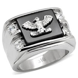 TK02221 - High polished (no plating) Stainless Steel Ring with Semi-Precious Agate in Jet - Alamode