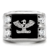 TK02221 - High polished (no plating) Stainless Steel Ring with Semi-Precious Agate in Jet - Alamode