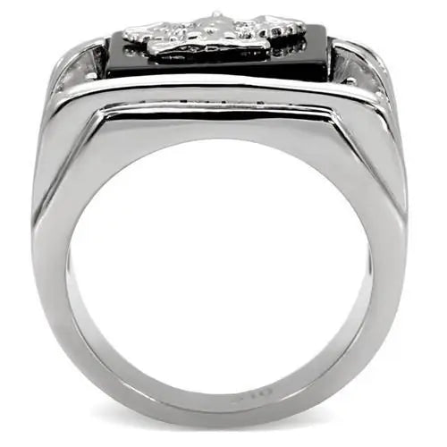 TK02221 - High polished (no plating) Stainless Steel Ring with Semi-Precious Agate in Jet - Alamode - Flyclothing LLC