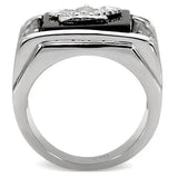TK02221 - High polished (no plating) Stainless Steel Ring with Semi-Precious Agate in Jet - Alamode - Flyclothing LLC
