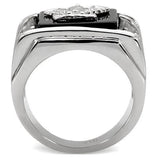 TK02221 - High polished (no plating) Stainless Steel Ring with Semi-Precious Agate in Jet - Alamode