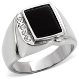 TK02225 - High polished (no plating) Stainless Steel Ring with Semi-Precious Agate in Jet - Alamode