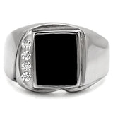 TK02225 - High polished (no plating) Stainless Steel Ring with Semi-Precious Agate in Jet - Alamode