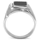 TK02225 - High polished (no plating) Stainless Steel Ring with Semi-Precious Agate in Jet - Alamode - Flyclothing LLC