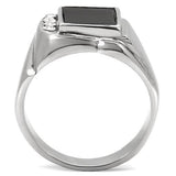 TK02225 - High polished (no plating) Stainless Steel Ring with Semi-Precious Agate in Jet - Alamode