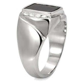 TK02225 - High polished (no plating) Stainless Steel Ring with Semi-Precious Agate in Jet - Alamode - Flyclothing LLC