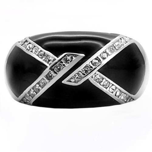 TK022 - High polished (no plating) Stainless Steel Ring with Top Grade Crystal in Clear - Alamode - Flyclothing LLC