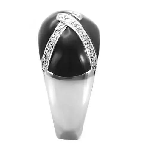 TK022 - High polished (no plating) Stainless Steel Ring with Top Grade Crystal in Clear - Alamode - Flyclothing LLC