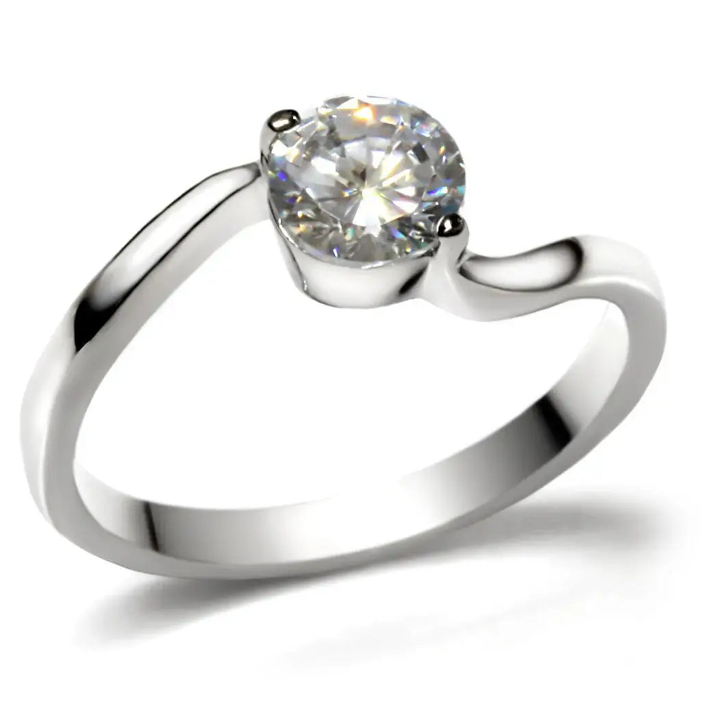 TK023 - High polished (no plating) Stainless Steel Ring with AAA Grade CZ in Clear - Alamode - Flyclothing LLC
