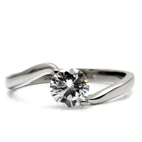 TK023 - High polished (no plating) Stainless Steel Ring with AAA Grade CZ in Clear - Alamode - Flyclothing LLC