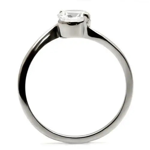 TK023 - High polished (no plating) Stainless Steel Ring with AAA Grade CZ in Clear - Alamode - Flyclothing LLC