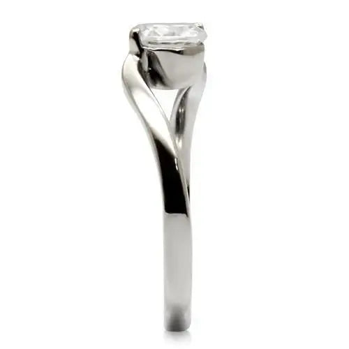 TK023 - High polished (no plating) Stainless Steel Ring with AAA Grade CZ in Clear - Alamode - Flyclothing LLC
