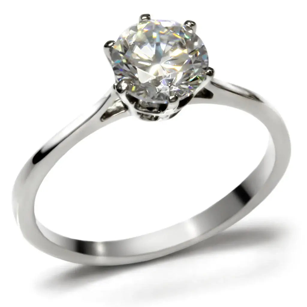TK025 - High polished (no plating) Stainless Steel Ring with AAA Grade CZ in Clear - Alamode - Flyclothing LLC